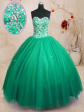 Stunning Dark Green Tulle Lace Up Sweetheart Sleeveless Floor Length Quinceanera Gowns Beading
