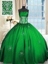 Beautiful Floor Length Lace Up Sweet 16 Dress for Military Ball and Sweet 16 and Quinceanera with Beading and Appliques and Ruching