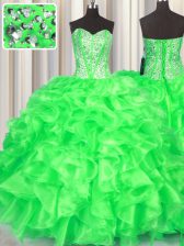  Organza Lace Up Quinceanera Dresses Sleeveless Floor Length Beading and Ruffles