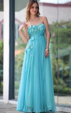 Fantastic Sweetheart Sleeveless Zipper Prom Evening Gown Aqua Blue Chiffon