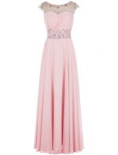  Baby Pink Chiffon Zipper Scoop Sleeveless Floor Length Prom Gown Beading