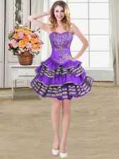  Eggplant Purple Ball Gowns Sweetheart Sleeveless Taffeta Mini Length Lace Up Beading and Embroidery and Ruffled Layers Prom Evening Gown