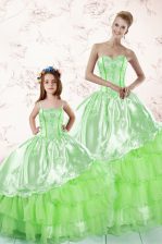  Ball Gowns Organza Sweetheart Sleeveless Embroidery and Ruffled Layers Floor Length Lace Up Ball Gown Prom Dress