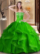 Luxury Floor Length Lace Up Quinceanera Dresses for Military Ball and Sweet 16 and Quinceanera with Embroidery and Ruffles