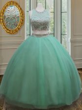  Scoop Apple Green Sleeveless Tulle Zipper Quince Ball Gowns for Military Ball and Sweet 16 and Quinceanera