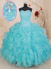Extravagant Sleeveless Beading and Ruffles Lace Up Quinceanera Gowns