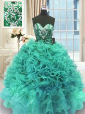 Glamorous Sleeveless Beading and Ruffles Lace Up Quinceanera Gowns