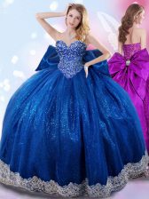 Inexpensive Taffeta Sleeveless Floor Length Quinceanera Dresses and Beading and Lace and Bowknot