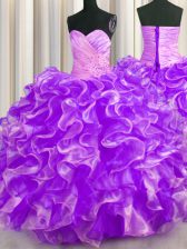  Purple Sleeveless Beading and Ruffles Floor Length Quinceanera Gowns