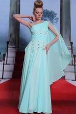  One Shoulder Chiffon Sleeveless Floor Length Prom Dresses and Lace and Ruching