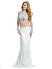 Stunning Chiffon Long Sleeves With Brush Train and Beading and Lace and Appliques