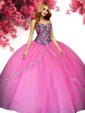Elegant Hot Pink Quinceanera Gown Military Ball and Sweet 16 and Quinceanera with Beading Sweetheart Sleeveless Lace Up