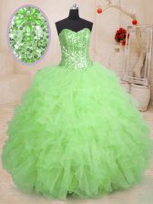  Ball Gowns Organza Sweetheart Sleeveless Beading and Ruffles Floor Length Lace Up Sweet 16 Dress