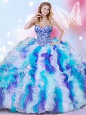 Dramatic Multi-color Ball Gowns Sweetheart Sleeveless Organza Lace Up Beading and Ruffles Quince Ball Gowns