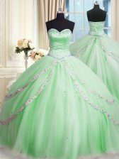 Attractive Ball Gowns Beading and Appliques Quinceanera Gown Lace Up Tulle Sleeveless With Train