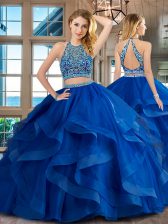 Clearance Royal Blue Scoop Neckline Beading and Ruffles Sweet 16 Dress Sleeveless Backless