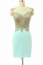 Super Turquoise For with Lace Bateau Sleeveless Side Zipper