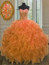 Fashionable Floor Length Ball Gowns Sleeveless Orange Sweet 16 Dress Lace Up
