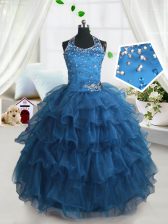 Lovely Ruffled Floor Length Ball Gowns Sleeveless Teal Little Girl Pageant Gowns Lace Up