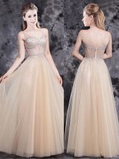  Beading Dress for Prom Champagne Zipper Sleeveless Floor Length