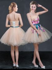 Custom Designed Strapless Sleeveless Lace Up Prom Dress Peach Organza