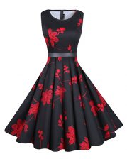  Knee Length Red And Black Dress for Prom Scoop Sleeveless Zipper