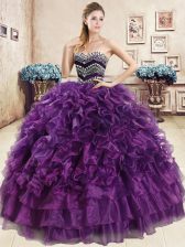 Pretty Floor Length Ball Gowns Sleeveless Purple Quinceanera Gowns Lace Up