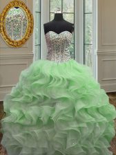  Sleeveless Floor Length Beading and Ruffles Lace Up Quinceanera Dresses