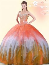  Floor Length Lace Up Quinceanera Gown Multi-color for Military Ball and Sweet 16 and Quinceanera with Beading