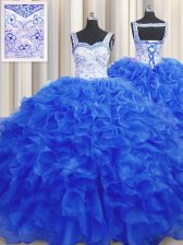  Floor Length Royal Blue Sweet 16 Quinceanera Dress Straps Sleeveless Lace Up