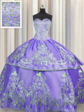 Delicate Lavender Lace Up Sweetheart Beading and Embroidery Quinceanera Dress Taffeta Sleeveless