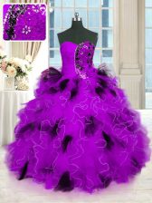 Admirable Multi-color Ball Gowns Beading and Ruffles 15 Quinceanera Dress Lace Up Tulle Sleeveless Floor Length