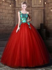  Rust Red Quinceanera Gowns Military Ball and Sweet 16 and Quinceanera with Pattern One Shoulder Sleeveless Lace Up