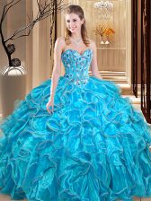 Glorious Sweetheart Sleeveless Organza Sweet 16 Quinceanera Dress Embroidery and Ruffles Lace Up