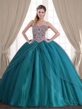 Great With Train Teal Quinceanera Dress Sweetheart Sleeveless Brush Train Lace Up