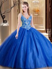 Elegant Floor Length Ball Gowns Sleeveless Blue Sweet 16 Quinceanera Dress Lace Up