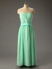 Extravagant Sleeveless Chiffon Floor Length Lace Up Prom Dress in Apple Green with Ruching
