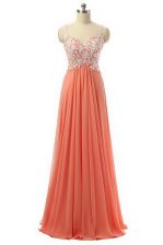  Sleeveless Zipper Floor Length Beading and Appliques Prom Evening Gown