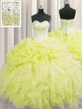 Charming Visible Boning Sweetheart Sleeveless Organza Quinceanera Gowns Beading and Ruffles Lace Up