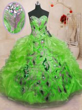 Cheap Organza Sleeveless Floor Length Quinceanera Gowns and Beading and Appliques and Ruffles