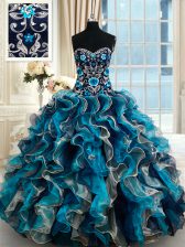  Multi-color Quince Ball Gowns Military Ball and Sweet 16 and Quinceanera with Beading and Embroidery and Ruffles Sweetheart Sleeveless Brush Train Lace Up