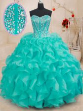 Glorious Sweetheart Sleeveless Lace Up Sweet 16 Dress Turquoise Organza