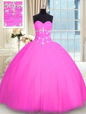  Pink Lace Up 15 Quinceanera Dress Appliques Sleeveless Floor Length
