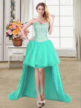 Extravagant Organza Sleeveless High Low Prom Evening Gown and Beading and Ruffles and Pick Ups