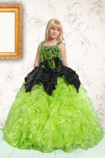  Apple Green Sleeveless Floor Length Beading and Pick Ups Lace Up Little Girls Pageant Dress