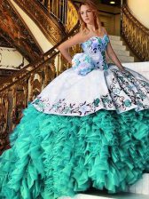  Floor Length Multi-color Quinceanera Gown Organza Sleeveless Appliques and Embroidery