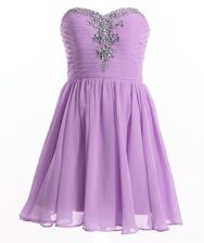 Eye-catching Lavender Sleeveless Beading Mini Length Evening Dress