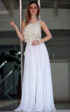 Chic Beading Prom Evening Gown White Zipper Sleeveless Floor Length