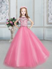  Floor Length Ball Gowns Sleeveless Rose Pink Little Girls Pageant Dress Wholesale Lace Up