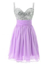 Dazzling Lavender Straps Neckline Beading Prom Dresses Sleeveless Zipper